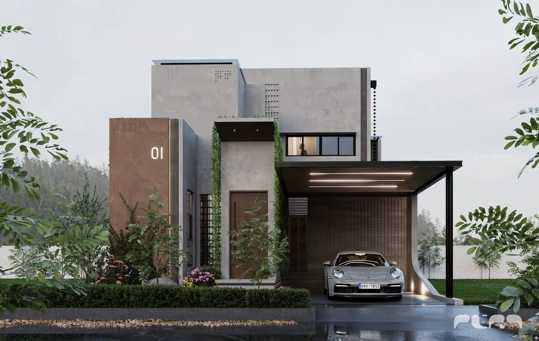 Contemporary private villa with planted courtyard