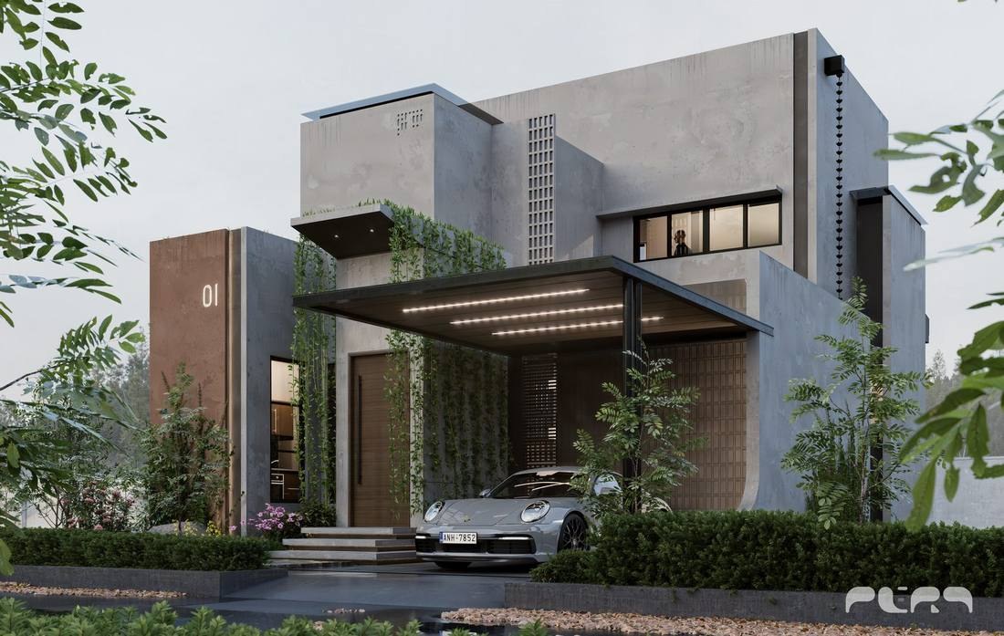 Exterior view of a contemporary holiday villa
